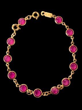 Swarovski Vintage Pink Crystal Bezel Set Gold Tone Size 7.25 Bracelet